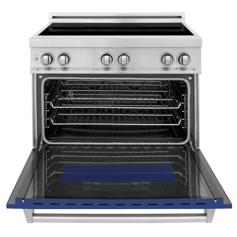 ZLINE 36 in. 4.6 cu. ft. Legacy Induction Range with 5 Element Cooktop and Electric Oven in Stainless Steel and Blue Matte Door, Open Box-Great Condition - Image 6