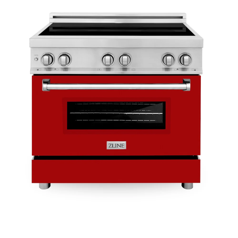 ZLINE 36 in. 4.6 cu. ft. Legacy Induction Range with 5 Element Cooktop and Electric Oven in Stainless Steel and Red Gloss Door, Open Box-Great Condition - Image 4