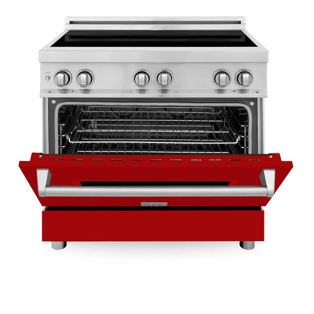 ZLINE 36 in. 4.6 cu. ft. Legacy Induction Range with 5 Element Cooktop and Electric Oven in Stainless Steel and Red Gloss Door, Open Box-Great Condition - Image 5