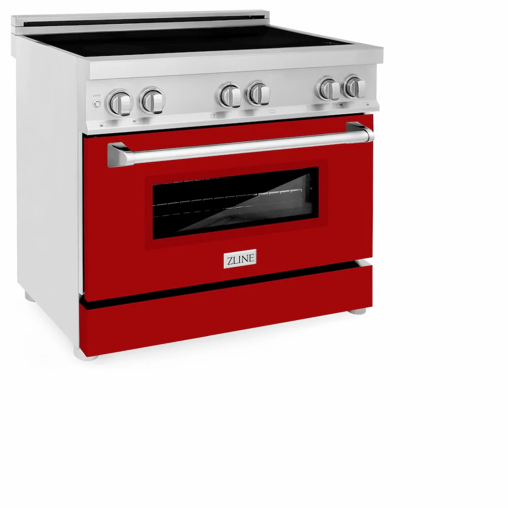 ZLINE 36 in. 4.6 cu. ft. Legacy Induction Range with 5 Element Cooktop and Electric Oven in Stainless Steel and Red Gloss Door, Open Box-Great Condition - Image 7