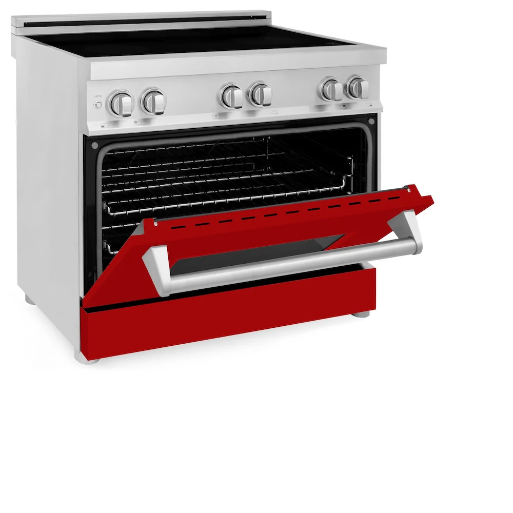 ZLINE 36 in. 4.6 cu. ft. Legacy Induction Range with 5 Element Cooktop and Electric Oven in Stainless Steel and Red Gloss Door, Open Box-Great Condition - Image 8