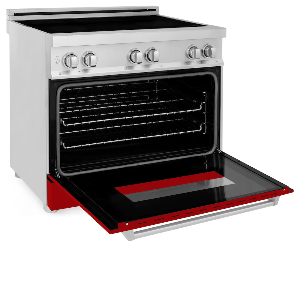 ZLINE 36 in. 4.6 cu. ft. Legacy Induction Range with 5 Element Cooktop and Electric Oven in Stainless Steel and Red Gloss Door, Open Box-Great Condition - Image 9