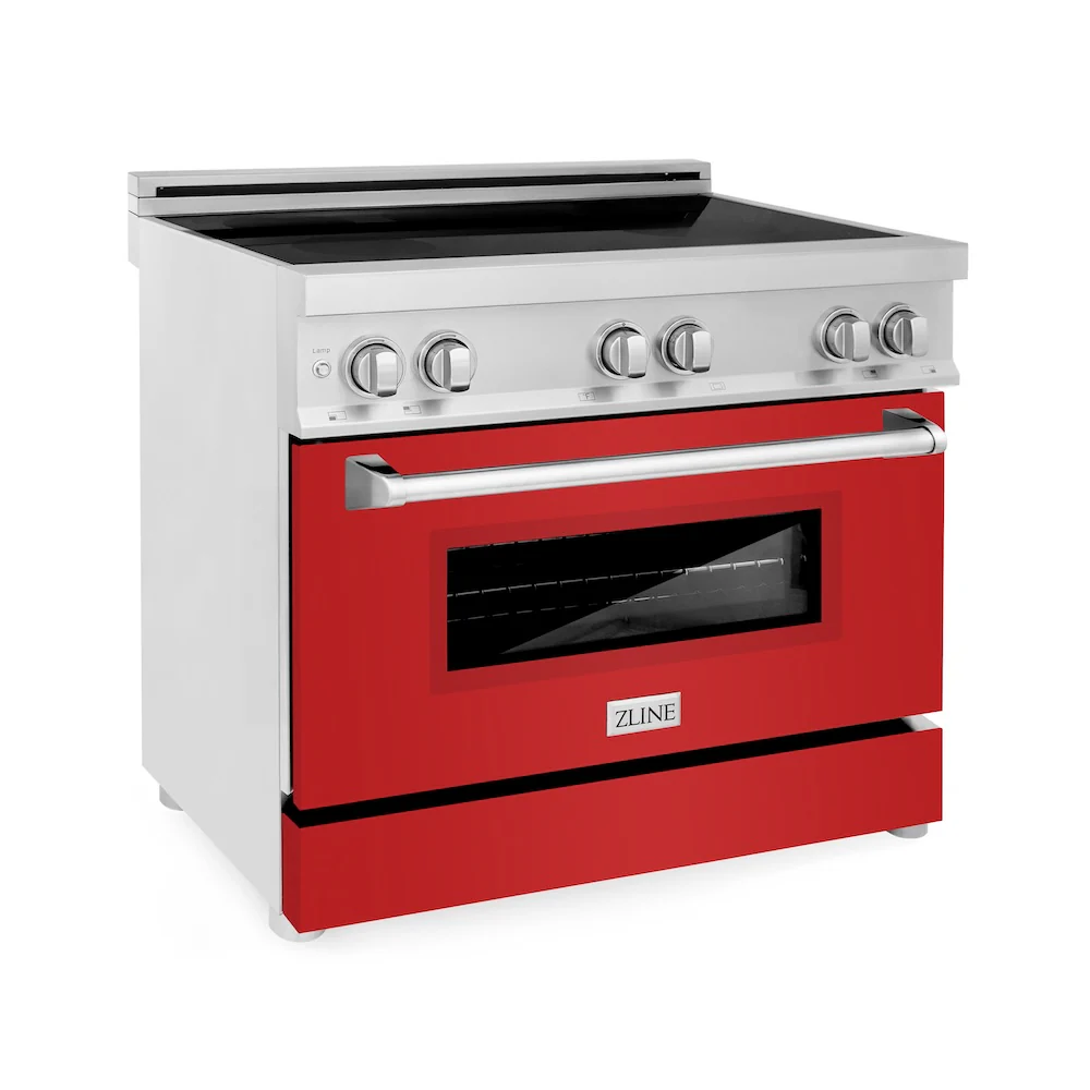 ZLINE 36 in. 4.6 cu. ft. Legacy Induction Range with 5 Element Cooktop and Electric Oven in Stainless Steel and Red Matte Door, Open Box-Great Condition