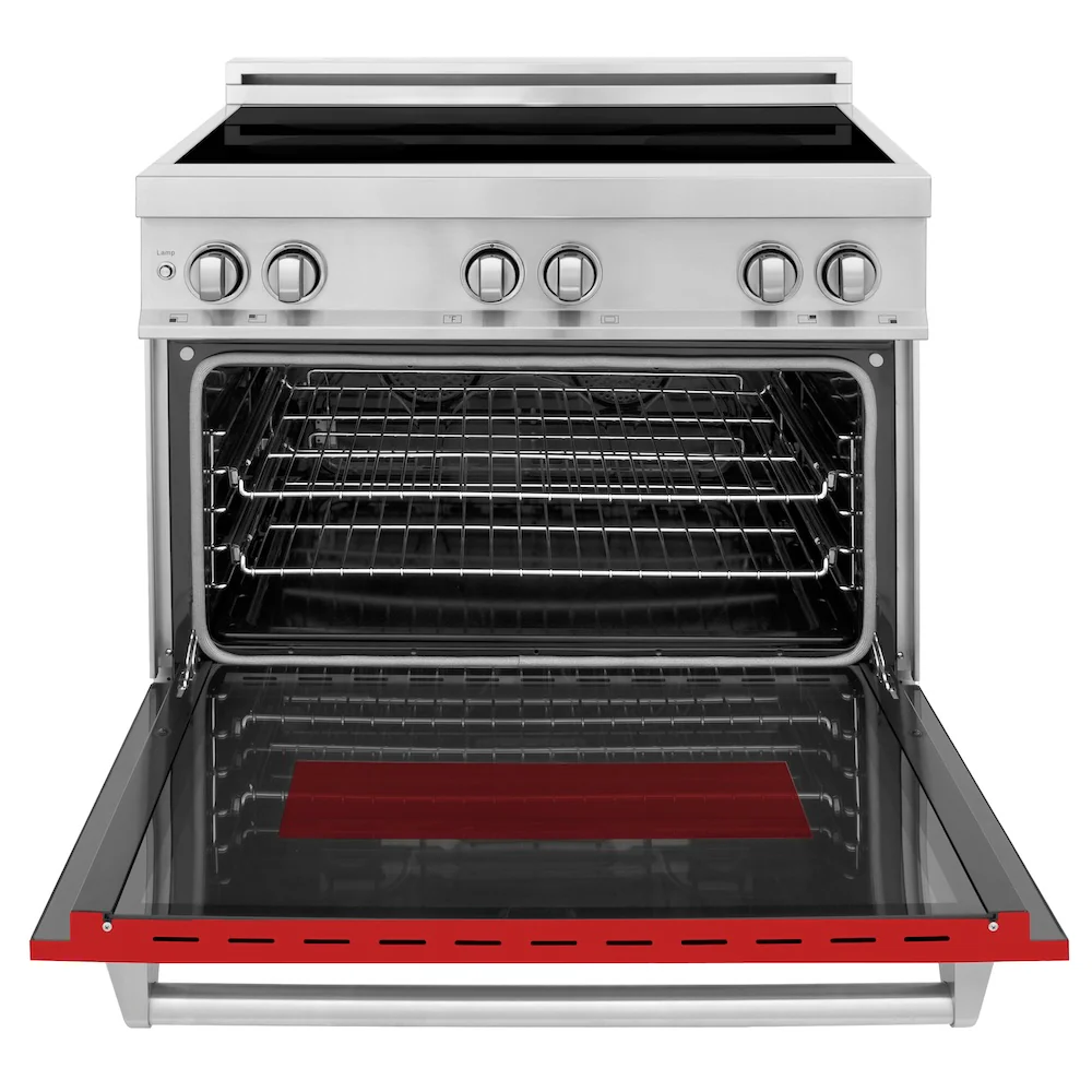 ZLINE 36 in. 4.6 cu. ft. Legacy Induction Range with 5 Element Cooktop and Electric Oven in Stainless Steel and Red Matte Door, Open Box-Great Condition - Image 6