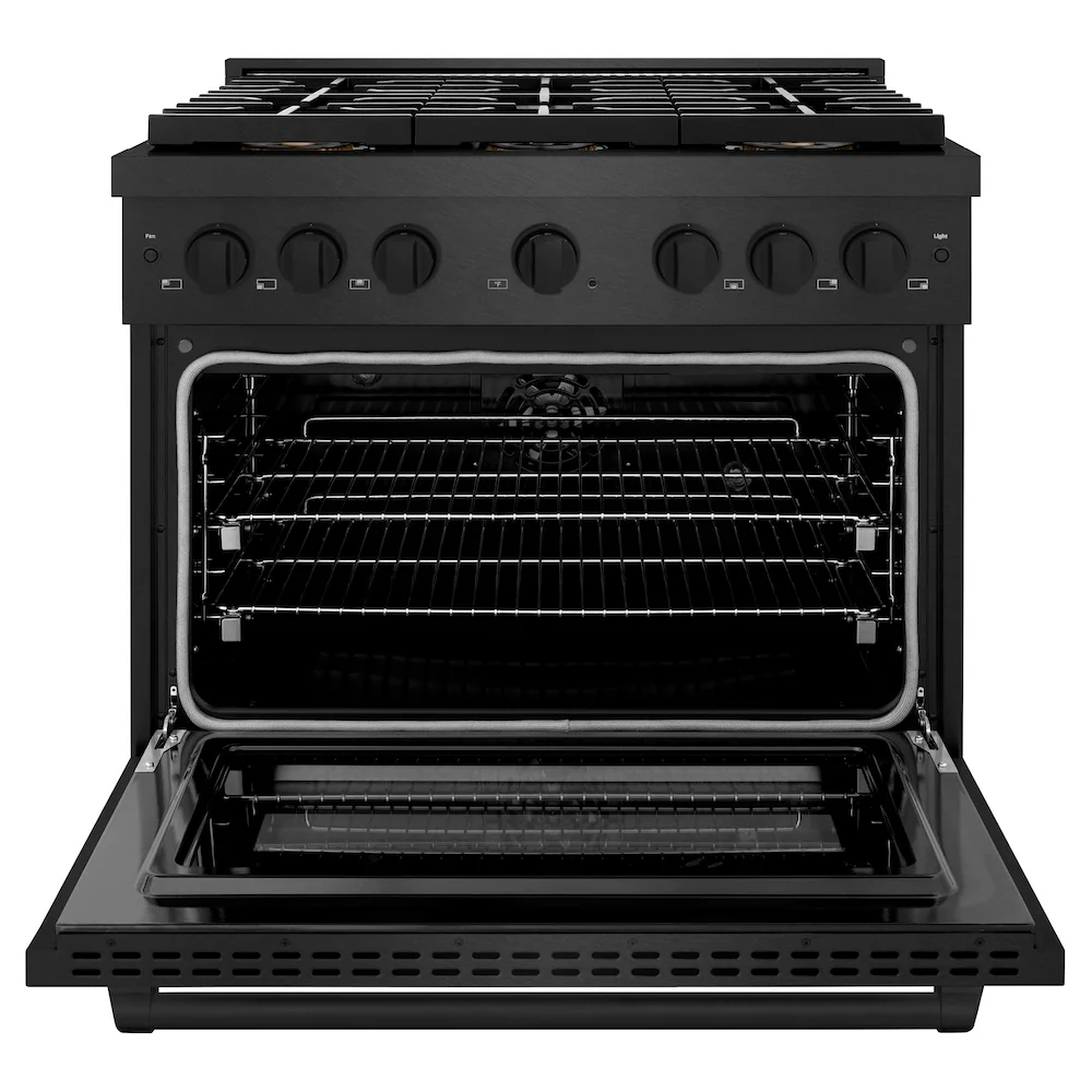 ZLINE 36 in. 5.2 cu. ft. Paramount Dual Fuel Range with 6 Burner DuoPro™ Cooktop and Electric Convection Oven in Black Satin Stainless Steel, Open Box-Great Condition - Image 4