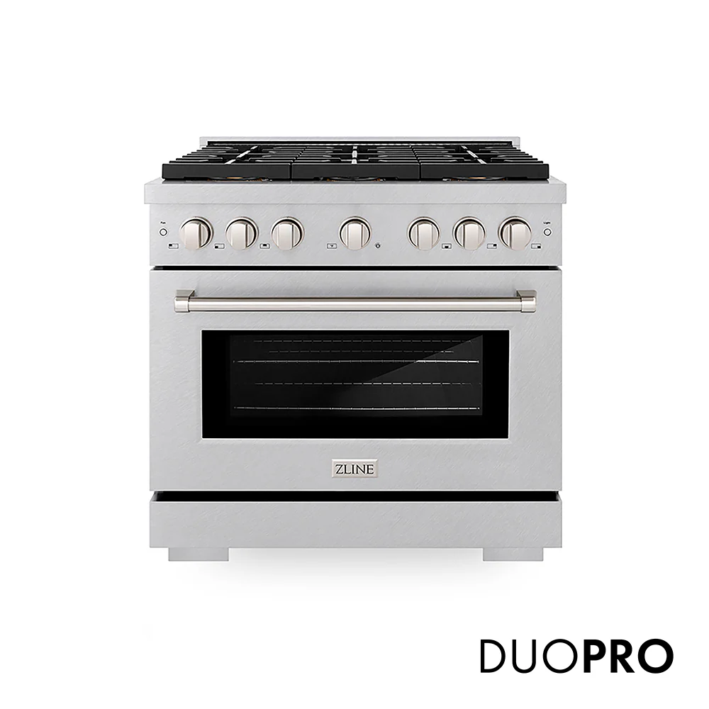 ZLINE 36 in. 5.2 cu. ft. Paramount Dual Fuel Range with 6 Burner DuoPro™ Cooktop and Electric Convection Oven in Satin Stainless Steel, Open Box-Great Condition