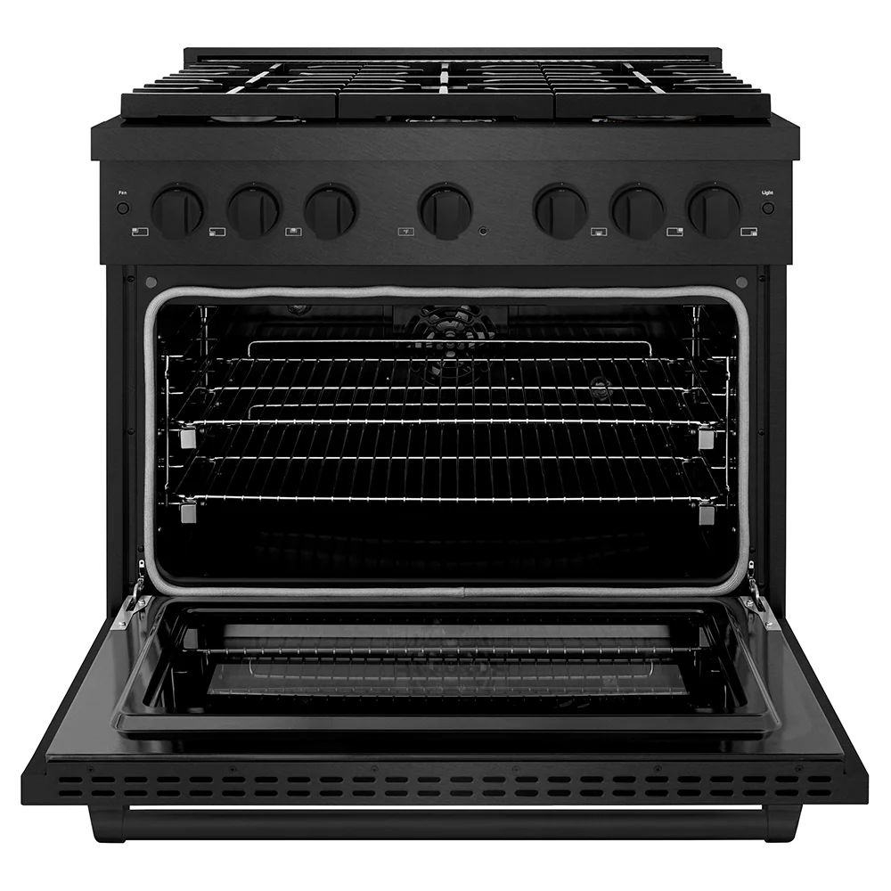 ZLINE 36 in. 5.2 cu. ft. Paramount Dual Fuel Range with 6 Burner Gas Cooktop and Electric Convection Oven in Black Satin Stainless Steel, Open Box-Great Condition - Image 4