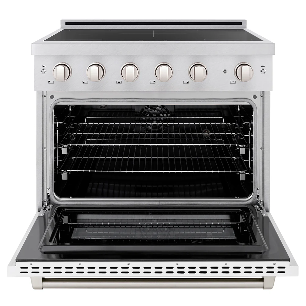 ZLINE 36 in. 5.2 cu. ft. Paramount Induction Range with 5 Element Cooktop and Electric Convection Oven in Satin Stainless Steel with White Matte Door (SINRS-WM-36) - Image 3