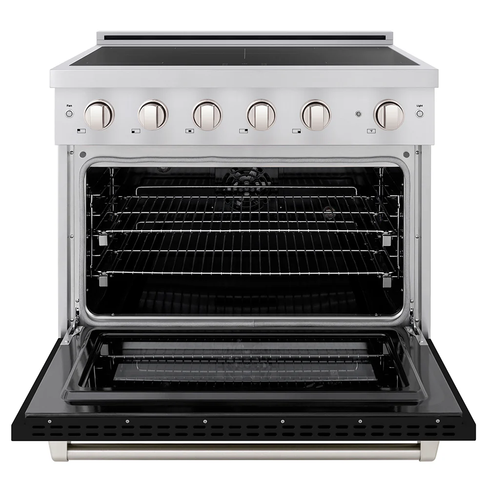 ZLINE 36 in. 5.2 cu. ft. Paramount Induction Range with 5 Element Cooktop and Electric Convection Oven in Stainless Steel with Black Matte Door (SINR-BLM-36) - Image 3