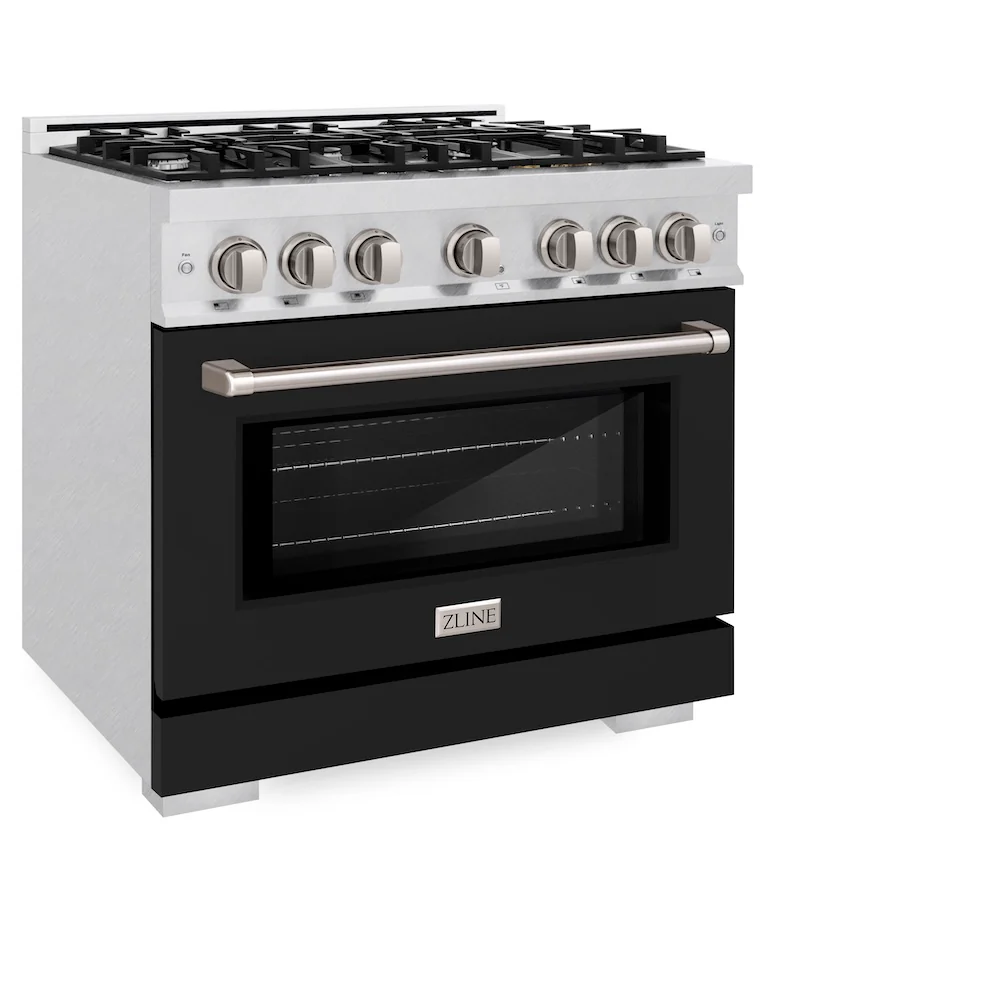ZLINE 36 in. 5.2 cu. ft. Select Dual Fuel Range with 6 Burner Gas Cooktop and Electric Convection Oven in Satin Stainless Steel with Black Matte Door, Open Box-Great Condition - Image 5