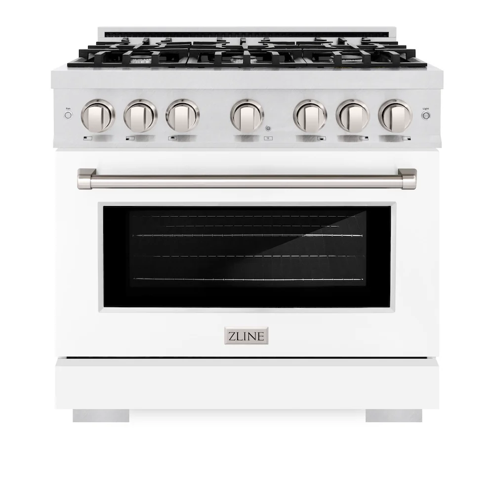 ZLINE 36 in. 5.2 cu. ft. Select Dual Fuel Range with 6 Burner Gas Cooktop and Electric Convection Oven in Satin Stainless Steel with White Matte Door, Open Box-Great Condition - Image 4