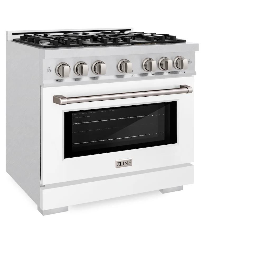 ZLINE 36 in. 5.2 cu. ft. Select Dual Fuel Range with 6 Burner Gas Cooktop and Electric Convection Oven in Satin Stainless Steel with White Matte Door, Open Box-Great Condition - Image 5