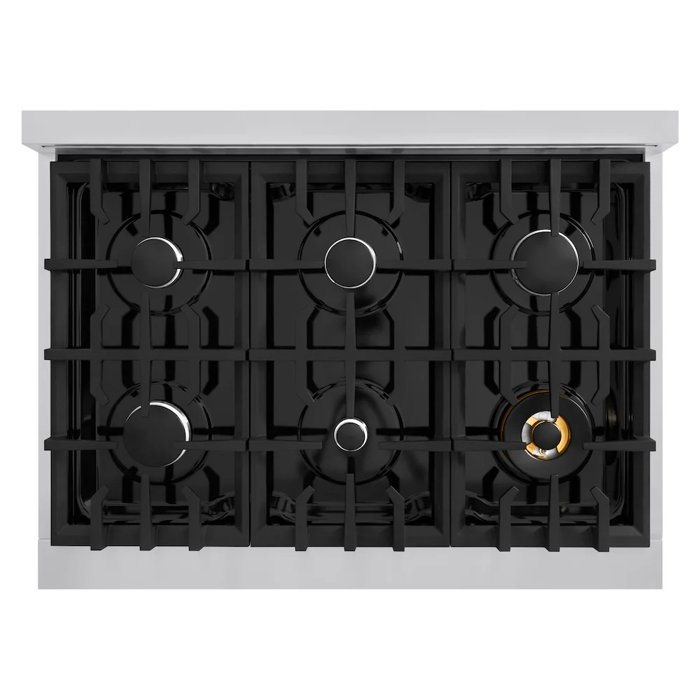 ZLINE 36 in. 5.2 cu. ft. Select Dual Fuel Range with 6 Burner Gas Cooktop and Electric Convection Oven in Stainless Steel with White Matte Door, Open Box-Great Condition - Image 2