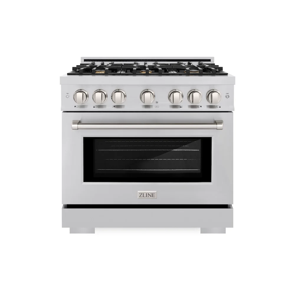 ZLINE 36 in. 5.2 cu. ft. Select Dual Fuel Range with Gas Cooktop and Electric Convection Oven in Stainless Steel with 6 Brass Burners, Open Box-Great Condition - Image 2