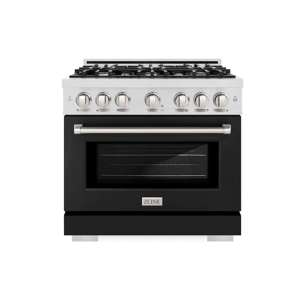 ZLINE 36 in. 5.2 cu. ft. Select Gas Range with 6 Burner Cooktop and Convection Gas Oven in Satin Stainless Steel with Black Matte Door, Open Box-Great Condition - Image 3