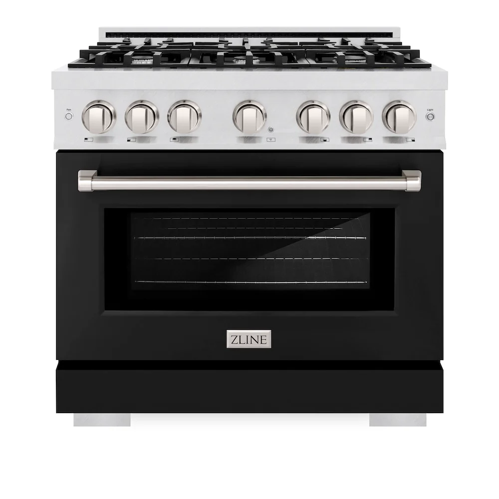 ZLINE 36 in. 5.2 cu. ft. Select Gas Range with 6 Burner Cooktop and Convection Gas Oven in Satin Stainless Steel with Black Matte Door, Open Box-Great Condition - Image 4