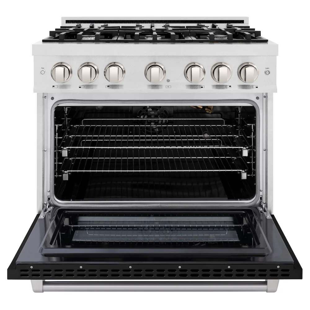 ZLINE 36 in. 5.2 cu. ft. Select Gas Range with 6 Burner Cooktop and Convection Gas Oven in Satin Stainless Steel with Black Matte Door, Open Box-Great Condition - Image 5