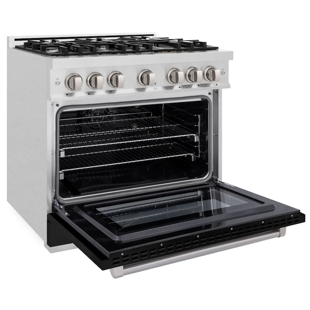 ZLINE 36 in. 5.2 cu. ft. Select Gas Range with 6 Burner Cooktop and Convection Gas Oven in Satin Stainless Steel with Black Matte Door, Open Box-Great Condition - Image 7
