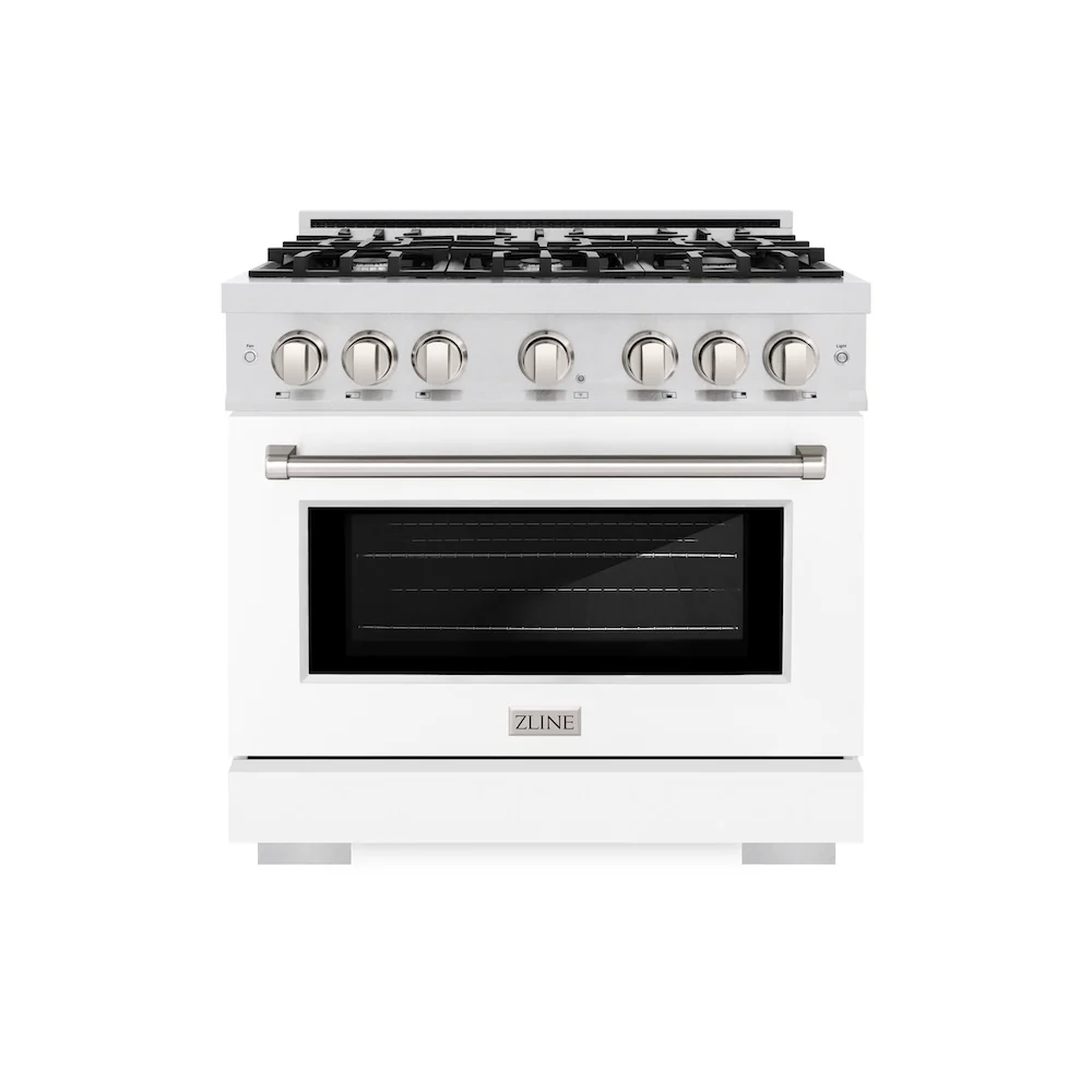 ZLINE 36 in. 5.2 cu. ft. Select Gas Range with 6 Burner Cooktop and Convection Gas Oven in Satin Stainless Steel with White Matte Door, Open Box-Great Condition - Image 3