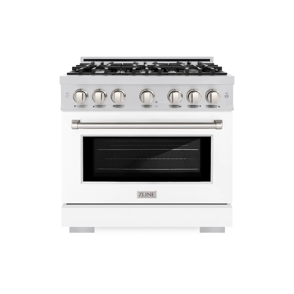 ZLINE 36 in. 5.2 cu. ft. Select Gas Range with 6 Burner Cooktop and Convection Gas Oven in Stainless Steel with White Matte Door, Open Box-Great Condition - Image 3