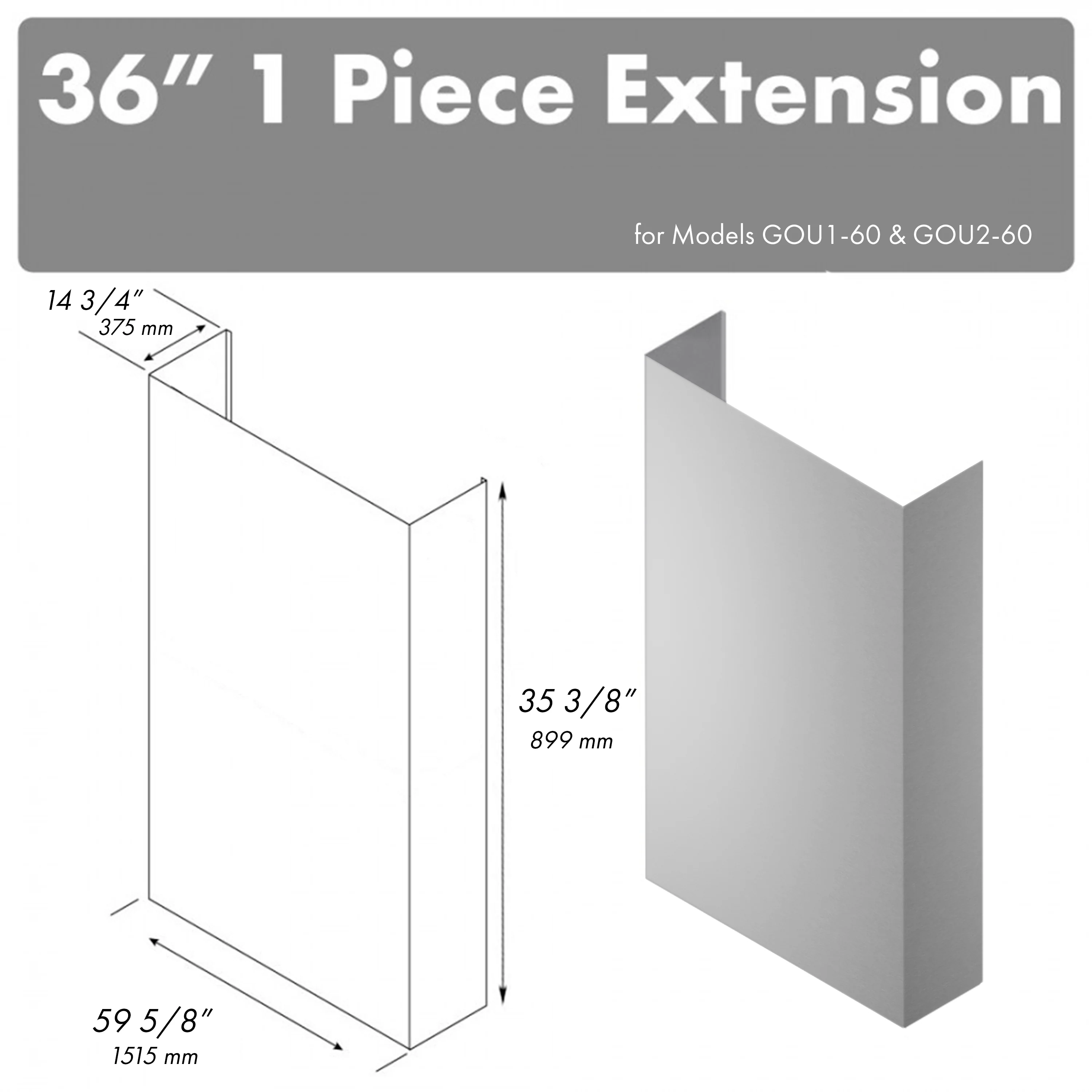 ZLINE 36 in. Chimney Extension for 72 in. Under Cabinet Outdoor Grill Hood (1PEXT-GOU72-36)