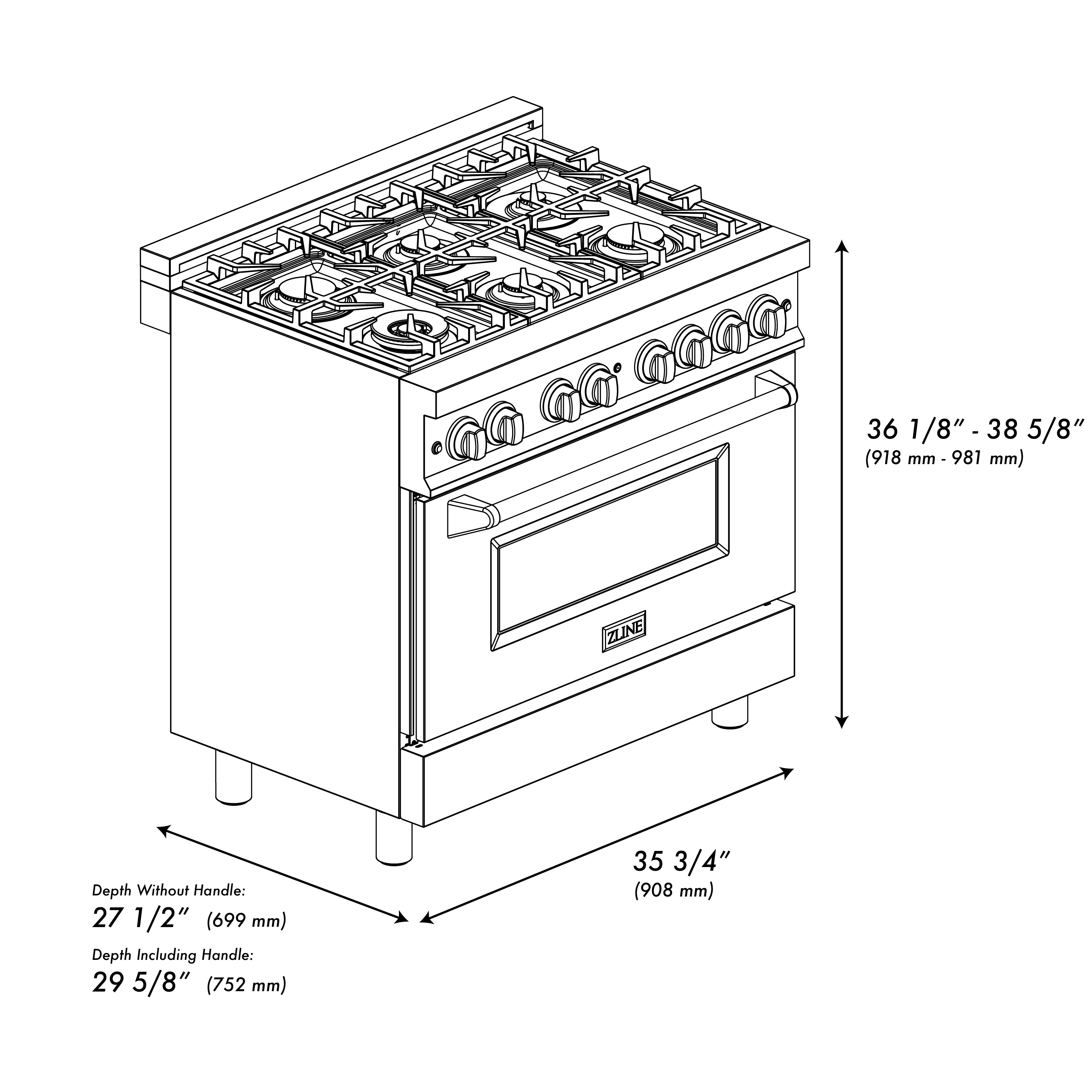 ZLINE 36 in. 4.6 cu. ft. Legacy Dual Fuel Range with Gas Cooktop and Electric Convection Oven in Stainless Steel with 6 Brass Burners and Griddle (RA-BR-GR-36) - Image 10