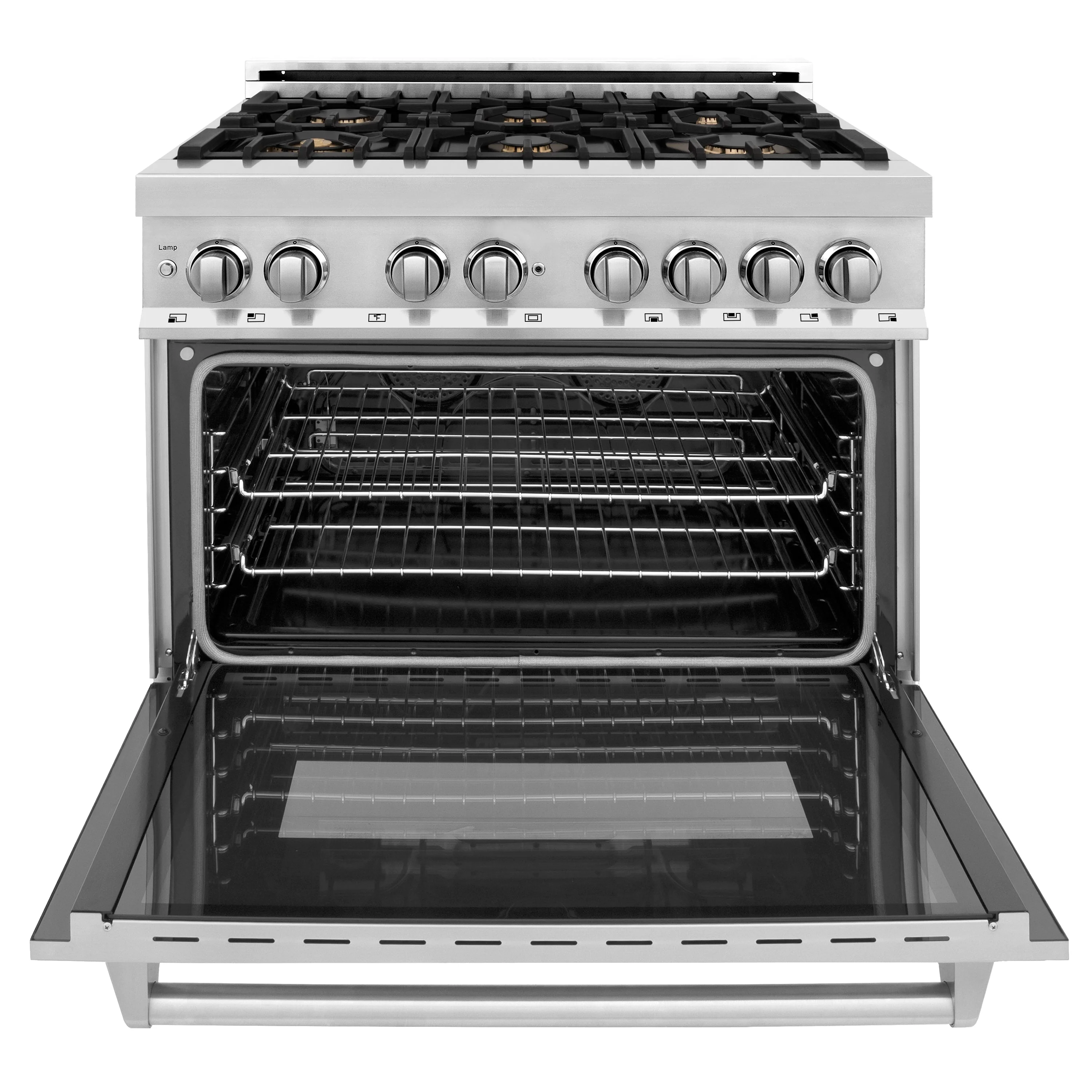ZLINE 36 in. 4.6 cu. ft. Legacy Dual Fuel Range with Gas Cooktop and Electric Convection Oven in Stainless Steel with 6 Brass Burners and Griddle (RA-BR-GR-36) - Image 3