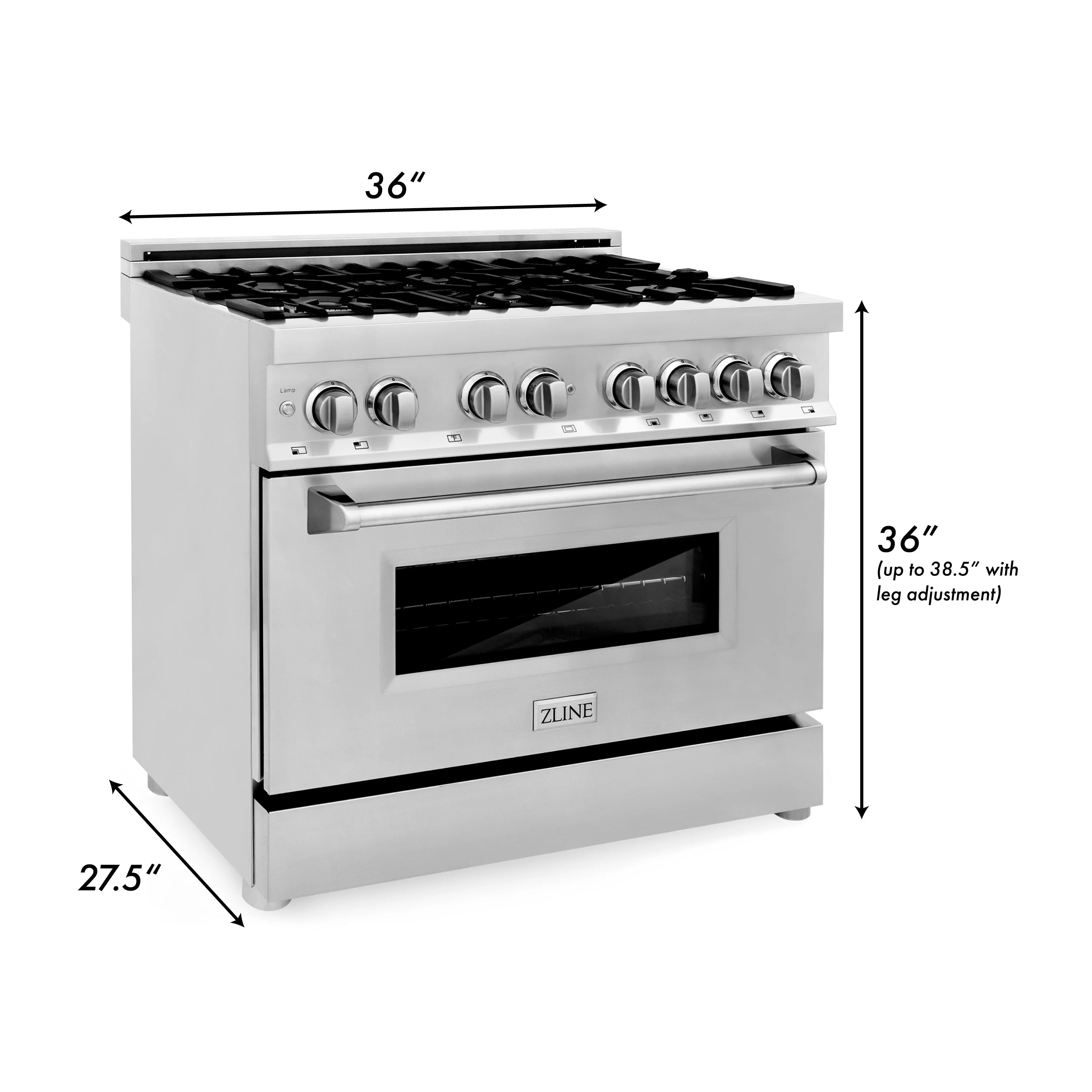 ZLINE 36 in. 4.6 cu. ft. Legacy Dual Fuel Range with 6 Burner Gas Cooktop and Electric Convection Oven in Stainless Steel with Griddle (RA-GR-36) - Image 10