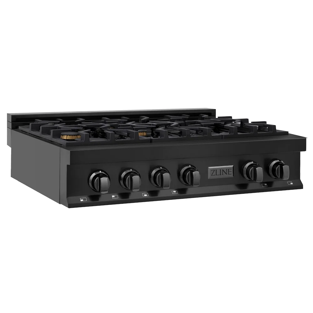 ZLINE 36 in. Legacy Gas Rangetop with 6 Brass Burners and Porcelain Cooktop in Black Stainless Steel, Open Box-Great Condition