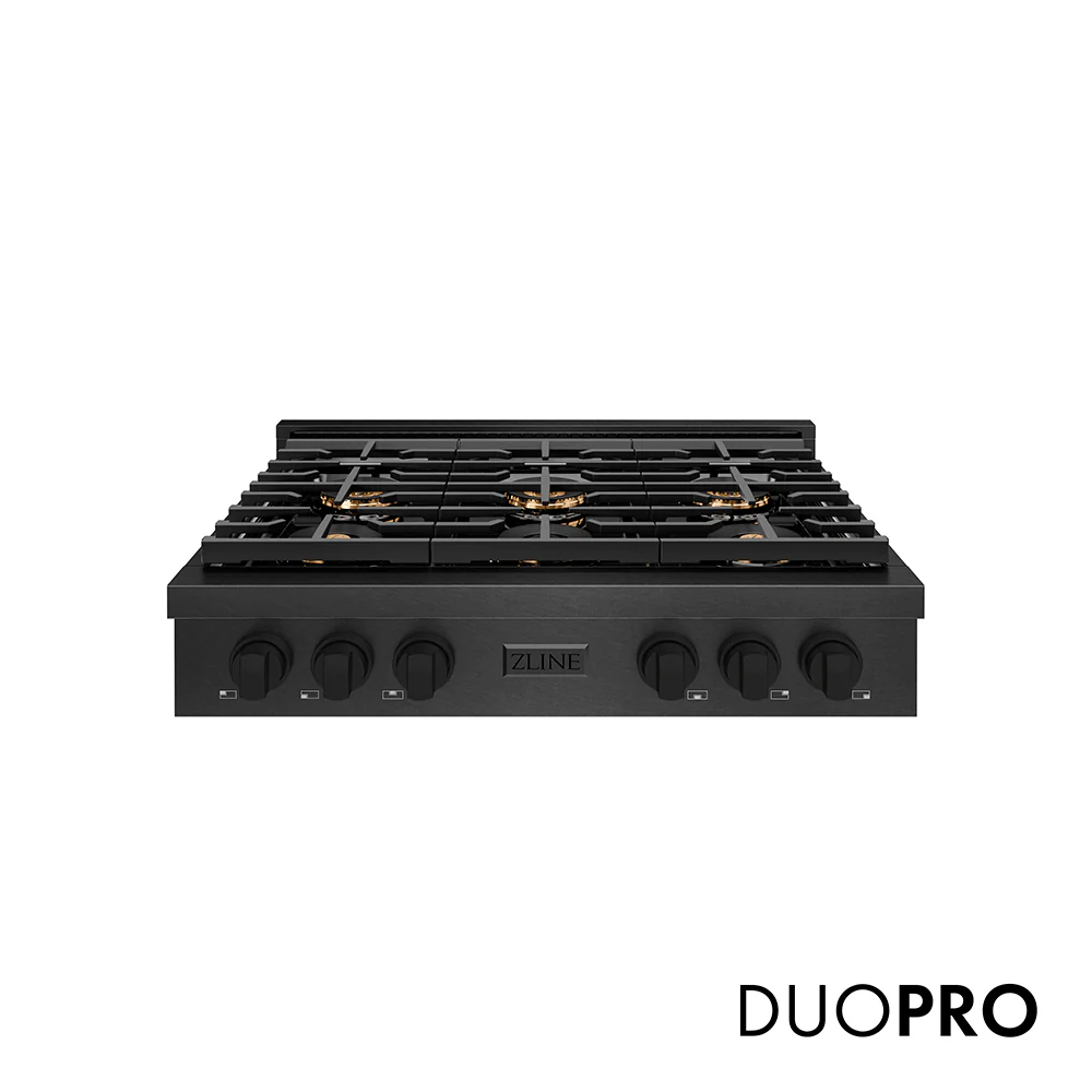 ZLINE 36 in. Paramount Gas Rangetop with 6 Burner DuoPro™ Cooktop in Black Satin Stainless Steel, Open Box-Great Condition