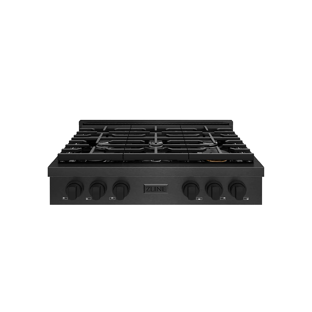 ZLINE 36 in. Paramount Gas Rangetop with 6 Burners and Porcelain Cooktop in Black Satin Stainless Steel, Open Box-Great Condition
