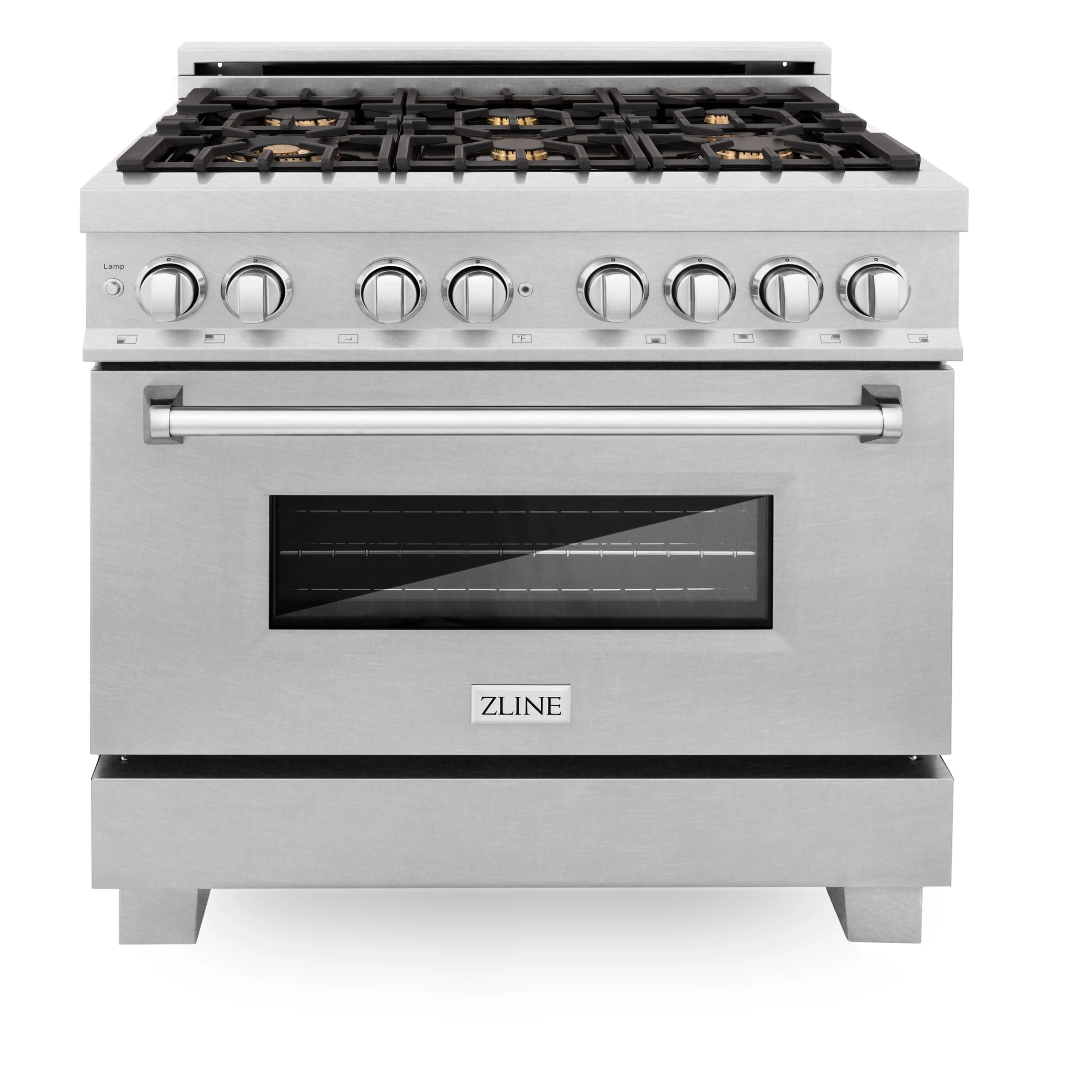 ZLINE 36 in. 4.6 cu. ft. Legacy Dual Fuel Range with Gas Cooktop and Electric Convection Oven in Satin Stainless Steel with 6 Brass Burners and Griddle (RAS-SN-BR-GR-36) - Image 2