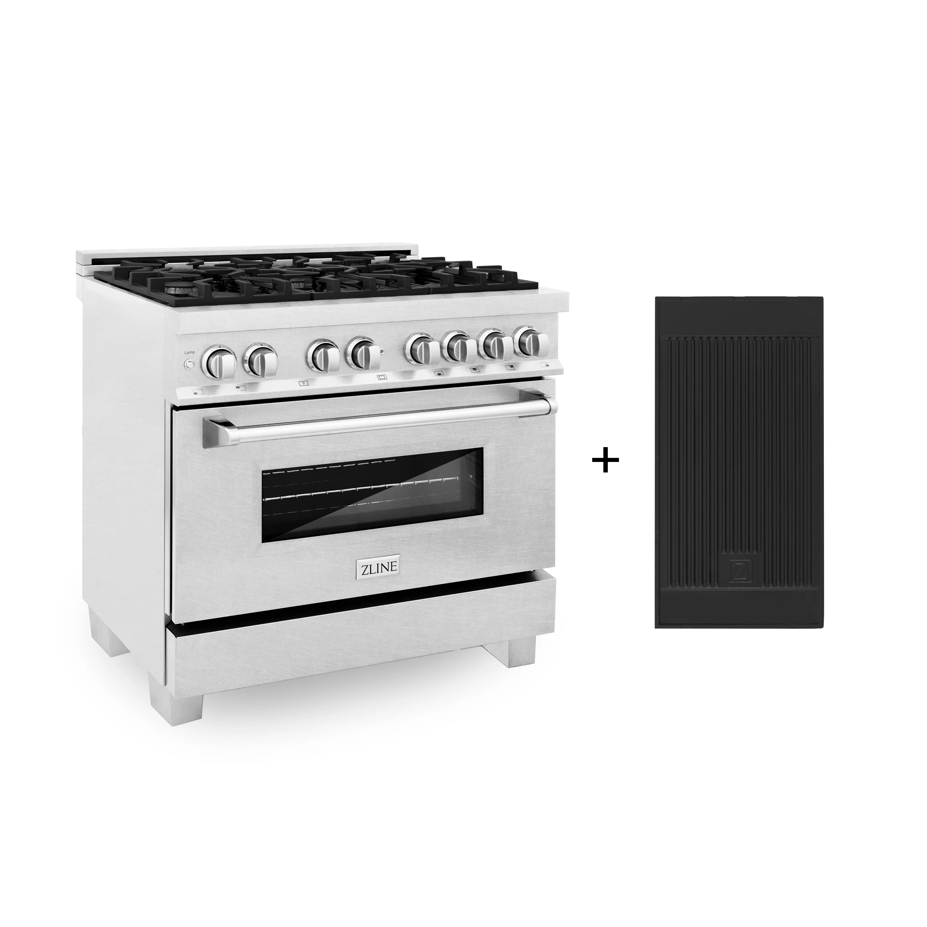 ZLINE 36 in. 4.6 cu. ft. Legacy Dual Fuel Range with 6 Burner Gas Cooktop and Electric Convection Oven in Satin Stainless Steel with Griddle (RAS-SN-GR-36)