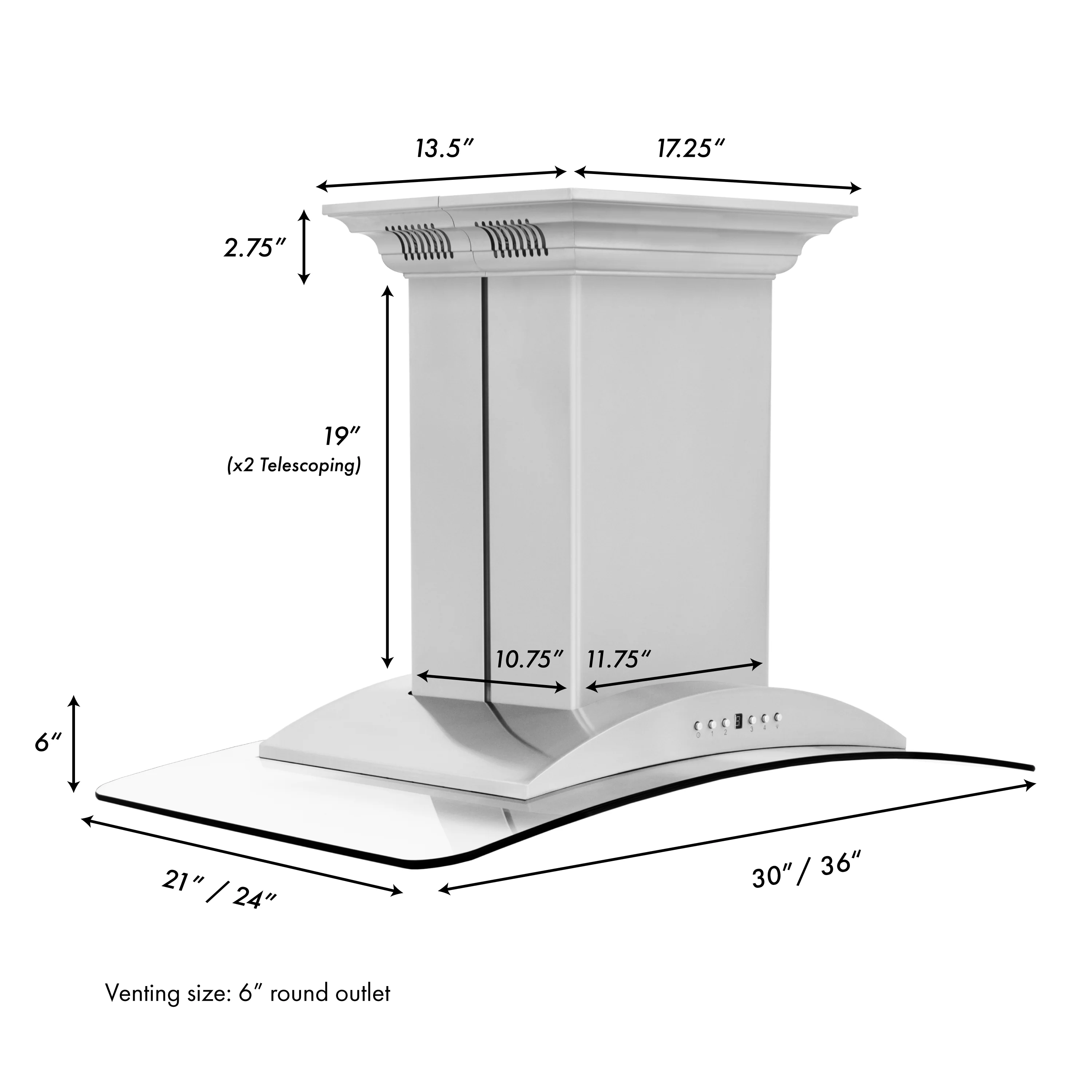 36" ZLINE CrownSound™Ducted Vent Island Mount Range Hood in Stainless Steel with Built-in Bluetooth Speakers (GL9iCRN-BT-36) - Image 16