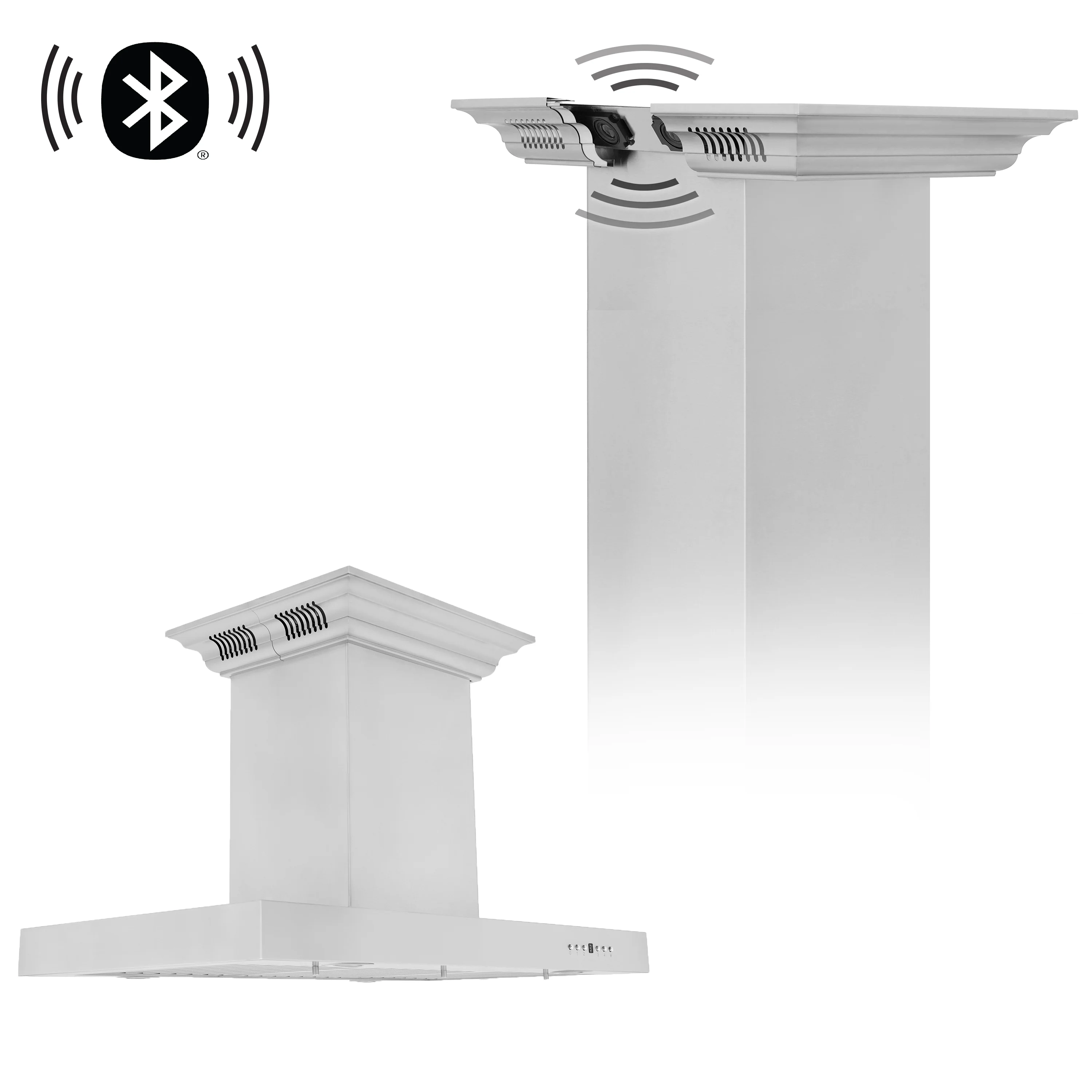 36" ZLINE CrownSound™Ducted Vent Island Mount Range Hood in Stainless Steel with Built-in Bluetooth Speakers (KE2iCRN-BT-36) - Image 3