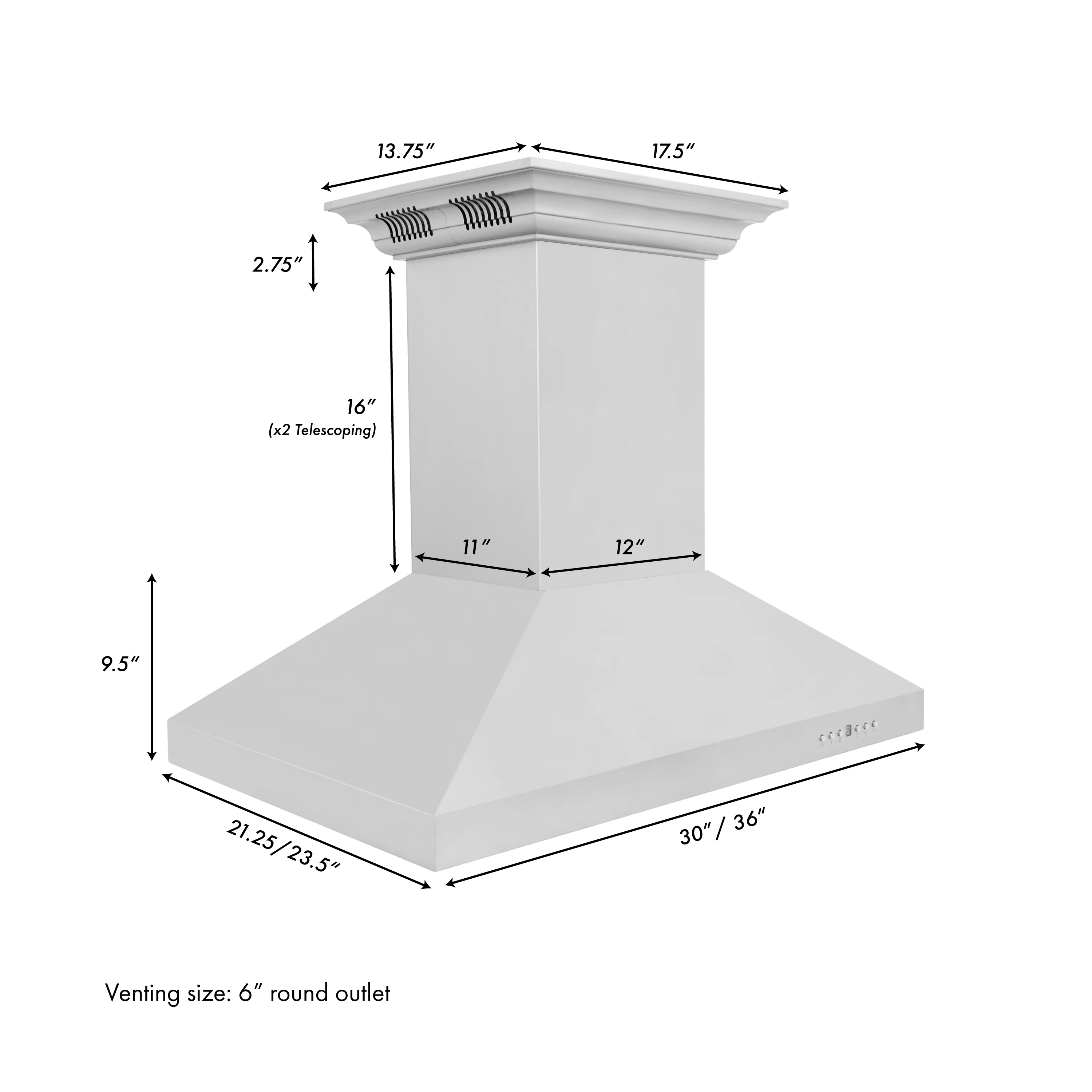 36" ZLINE CrownSound™Ducted Vent Island Mount Range Hood in Stainless Steel with Built-in Bluetooth Speakers (KL3iCRN-BT-36) - Image 11