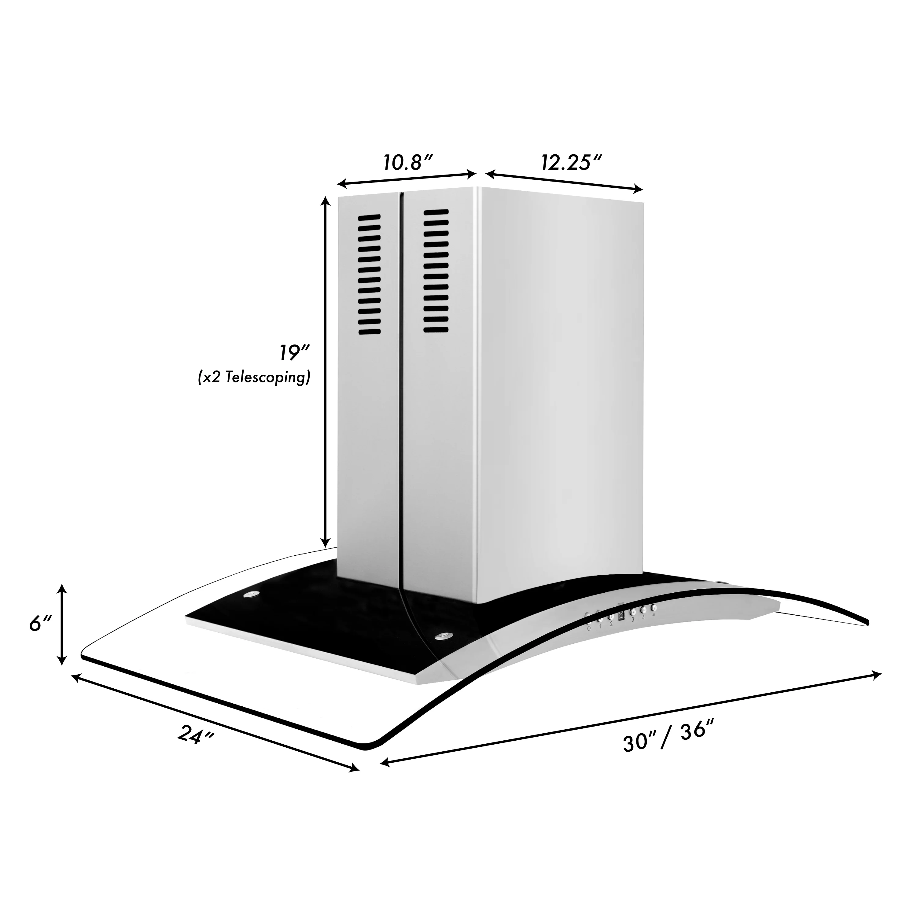 ZLINE 36" Convertible Vent Island Mount Range Hood in Stainless Steel & Glass (GL14i-36) - Image 12