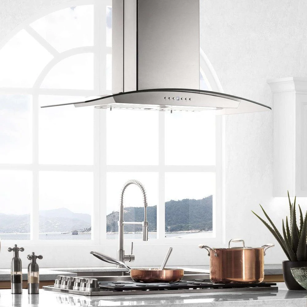 ZLINE 36" Convertible Vent Island Mount Range Hood in Stainless Steel & Glass (GL5i-36) - Image 2