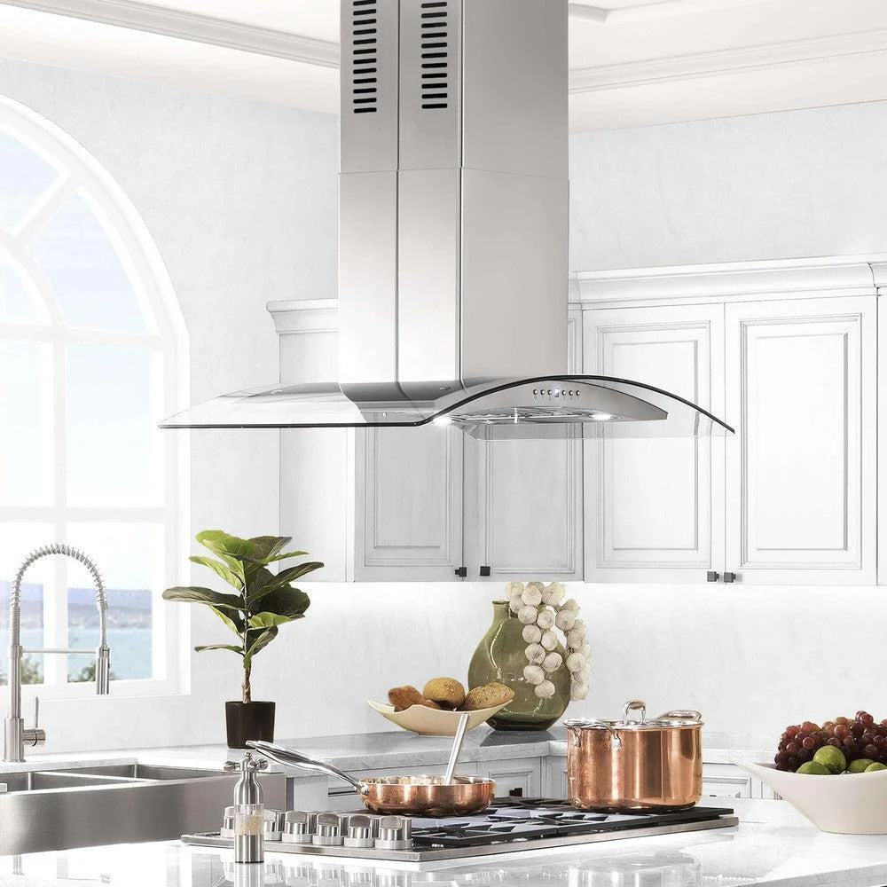 ZLINE 36" Convertible Vent Island Mount Range Hood in Stainless Steel & Glass (GL5i-36) - Image 8