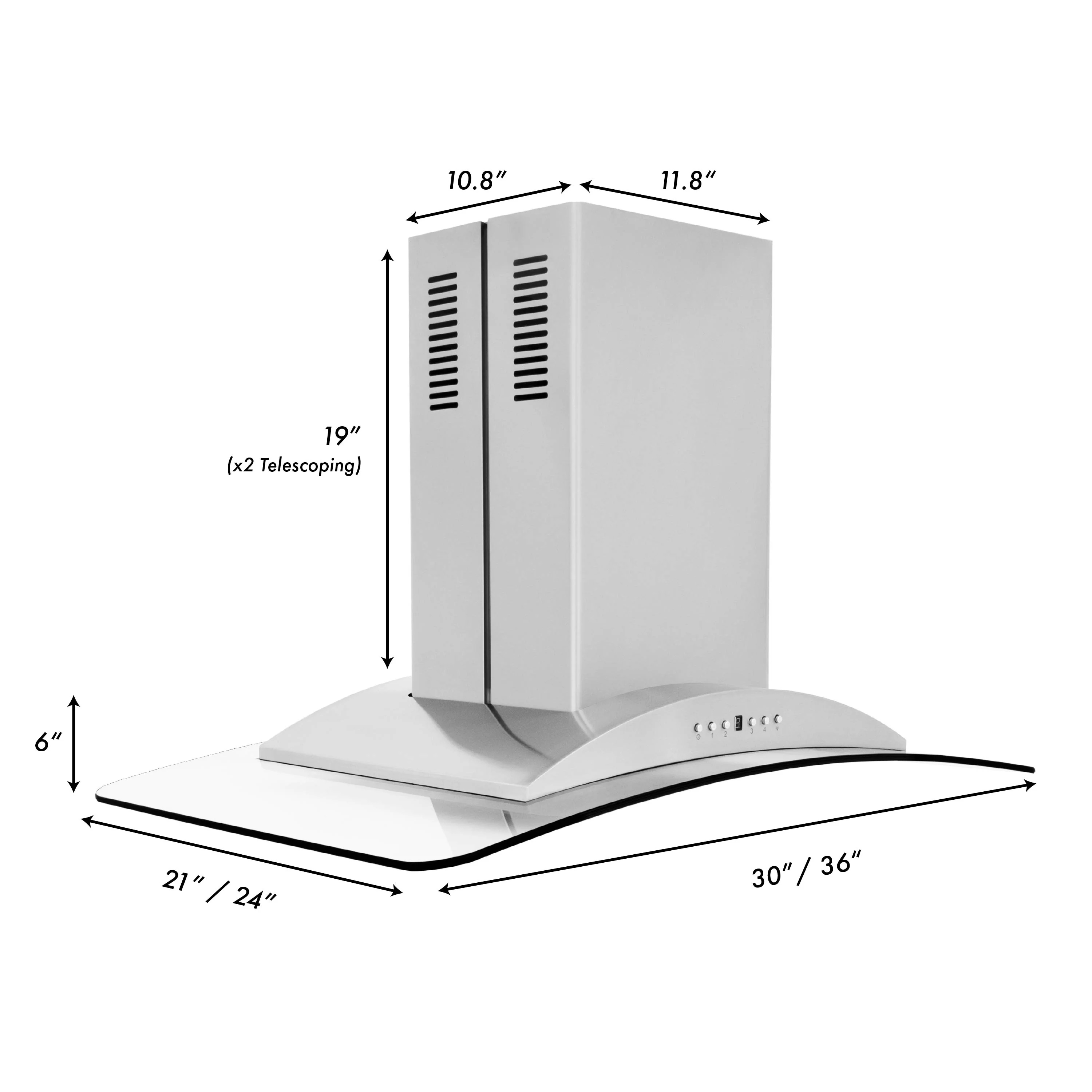 ZLINE 36" Convertible Vent Island Mount Range Hood in Stainless Steel & Glass (GL9i-36) - Image 12