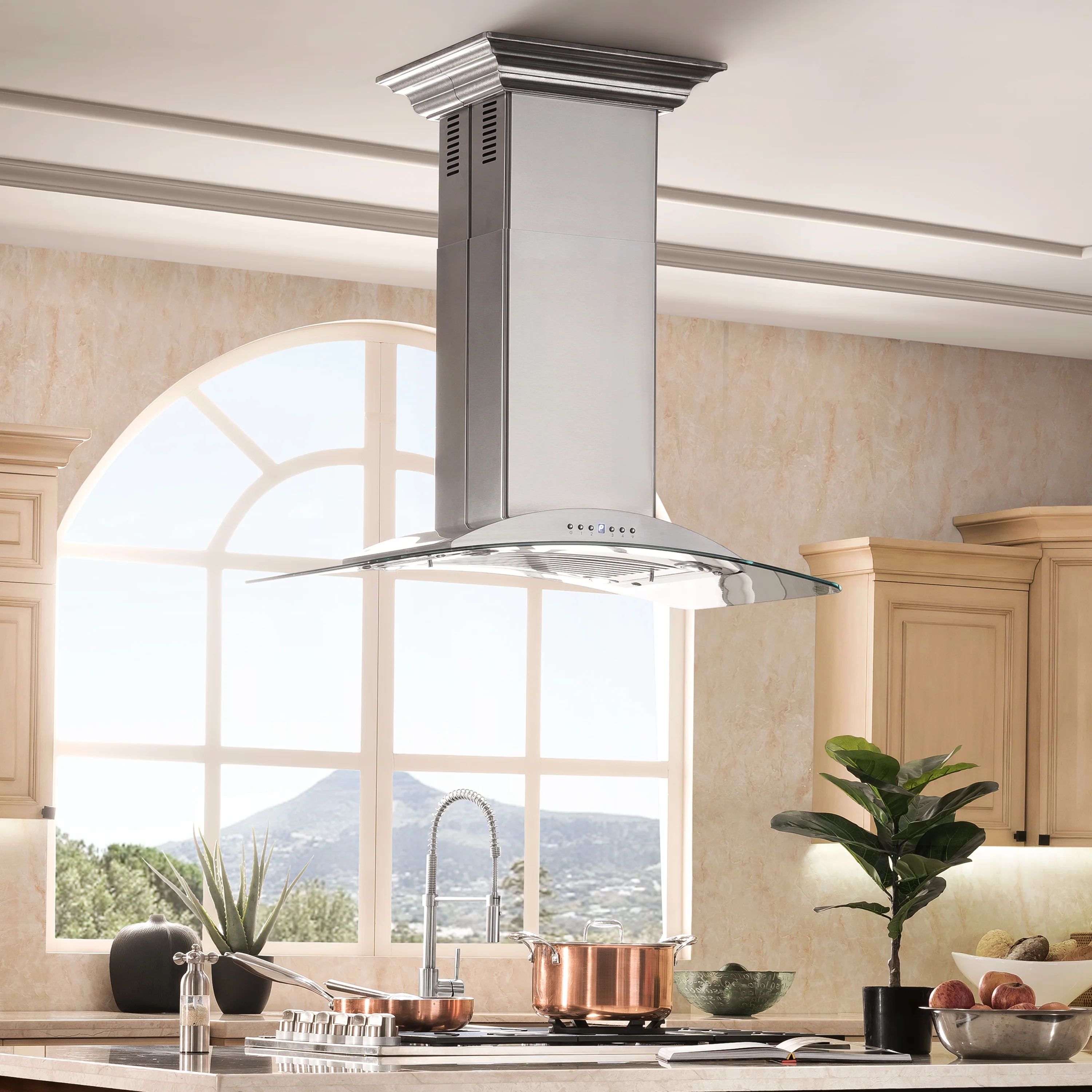 ZLINE 36" Convertible Vent Island Mount Range Hood in Stainless Steel & Glass (GL9i-36) - Image 2