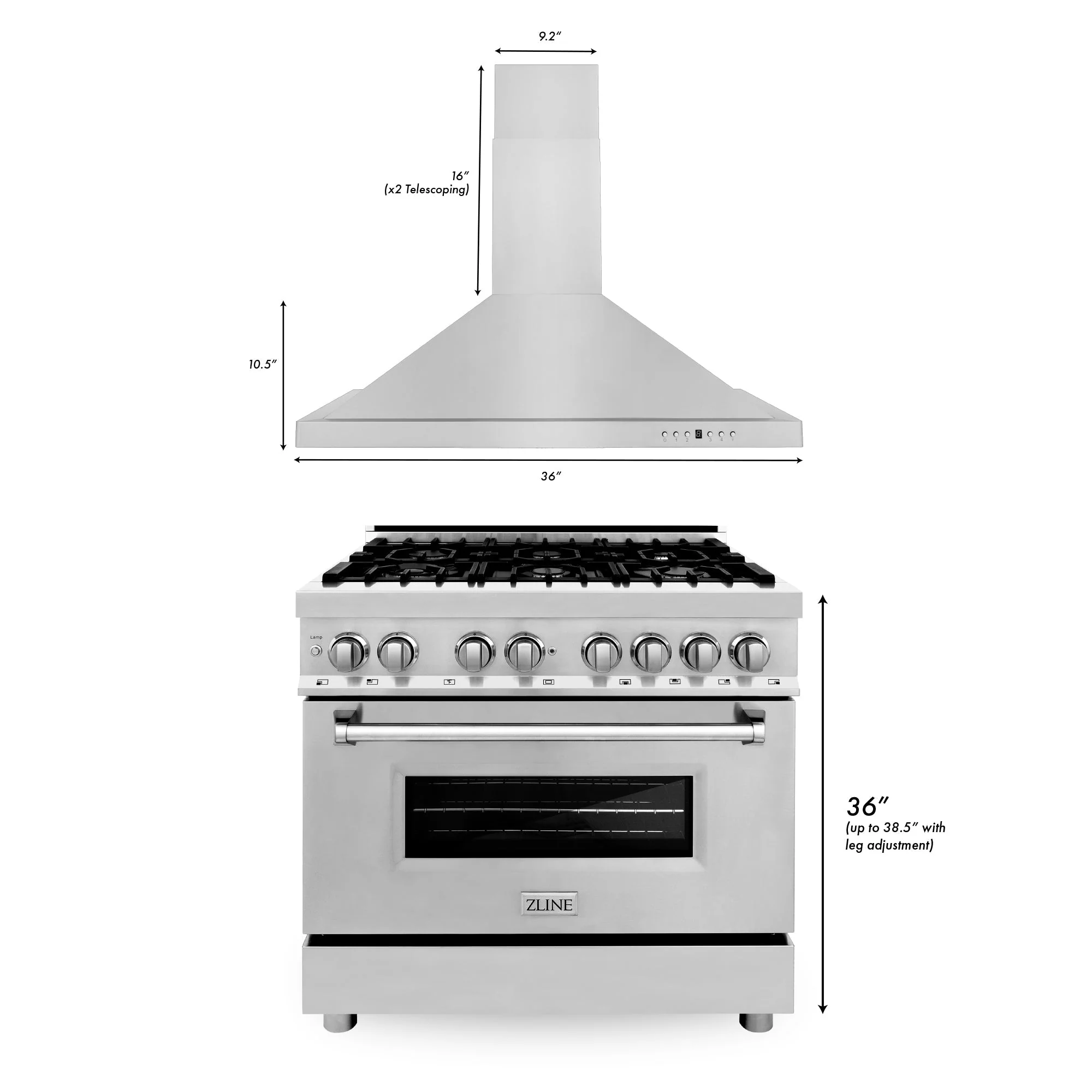 ZLINE 36 in. Kitchen Package with Stainless Steel Dual Fuel Range and Convertible Vent Range Hood (2KP-RARH36) - Image 10