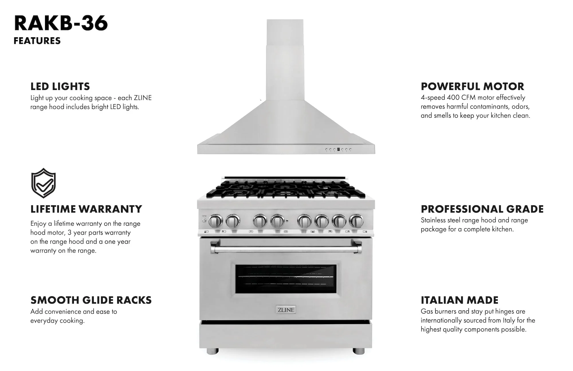 ZLINE 36 in. Kitchen Package with Stainless Steel Dual Fuel Range and Convertible Vent Range Hood (2KP-RARH36) - Image 9