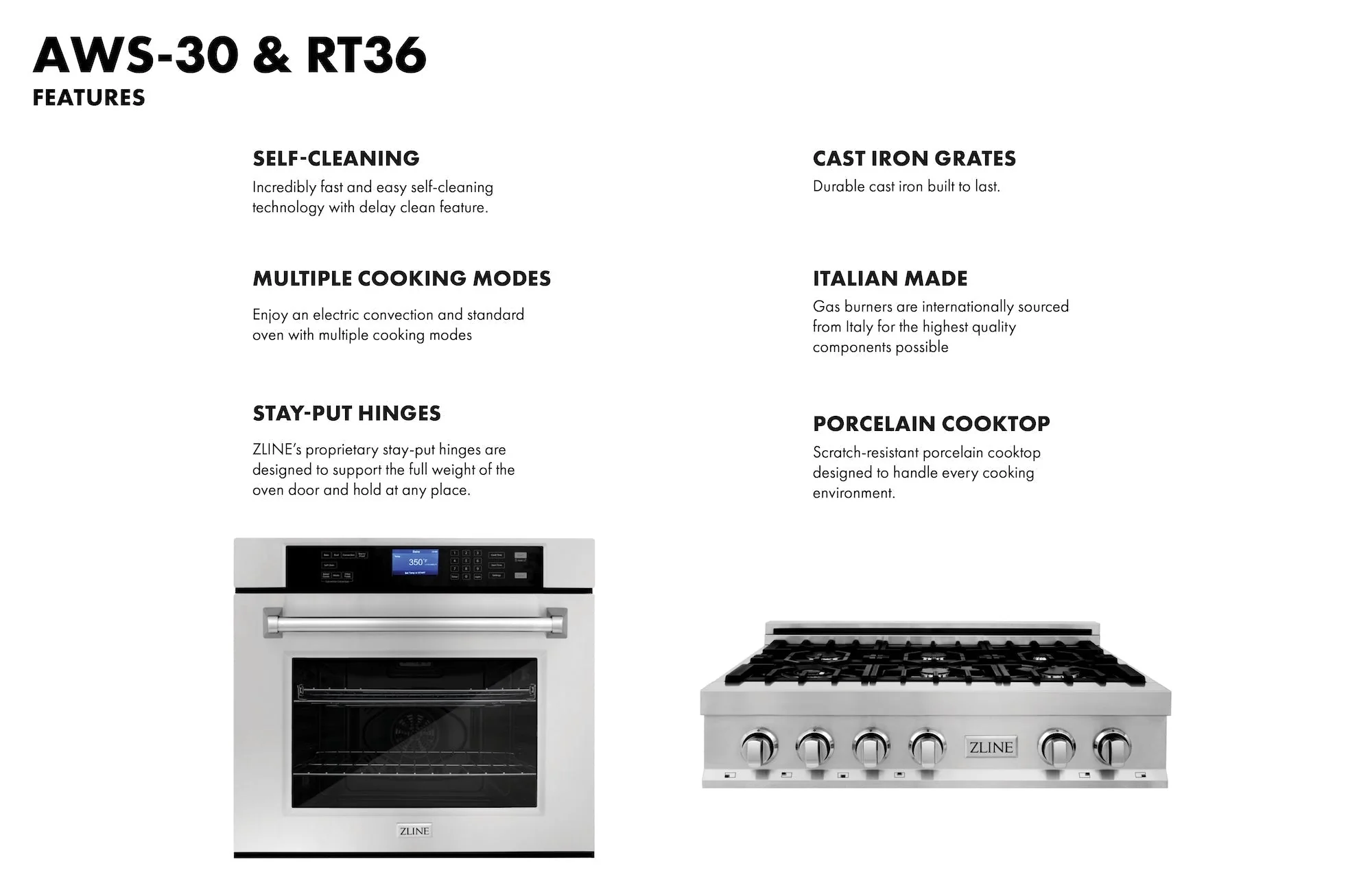ZLINE Kitchen Package with 36 in. Stainless Steel Rangetop and 30 in. Single Wall Oven (2KP-RTAWS36) - Image 8