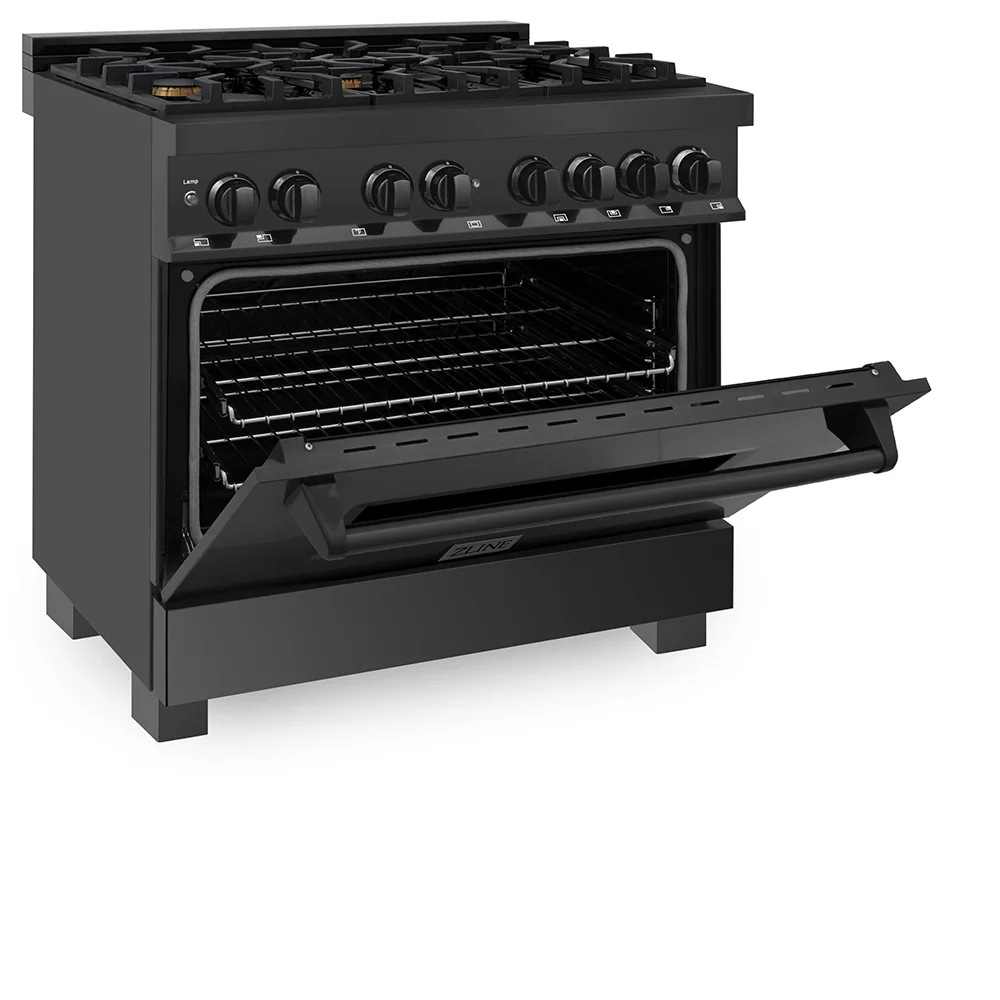ZLINE 36 in. 4.6 cu. ft. Legacy Dual Fuel Range with Gas Cooktop and Electric Convection Oven in Black Stainless Steel with 6 Brass Burners (RAB-BR-36) - Image 7
