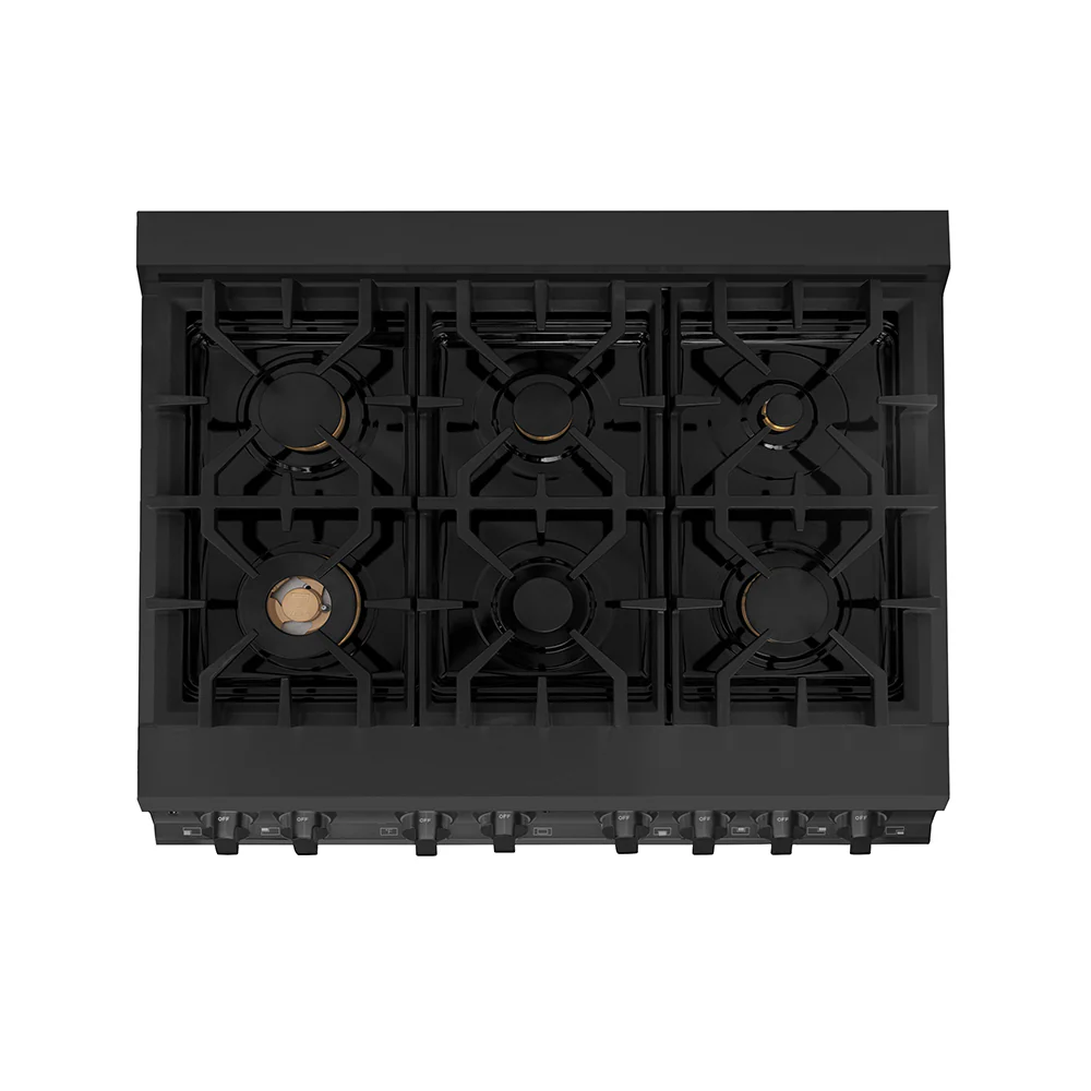ZLINE 36 in. 4.6 cu. ft. Legacy Dual Fuel Range with Gas Cooktop and Electric Convection Oven in Black Stainless Steel with 6 Brass Burners (RAB-BR-36) - Image 9