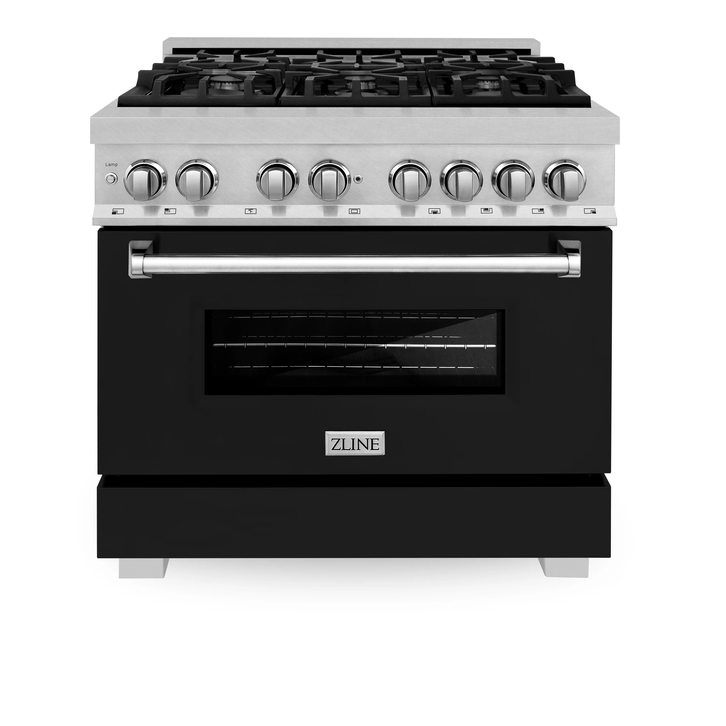 ZLINE 36 in. 4.6 cu. ft. Legacy Dual Fuel Range with 6 Burner Gas Cooktop and Electric Convection Oven in Satin Stainless Steel and Black Matte Door (RAS-BLM-36) - Image 3