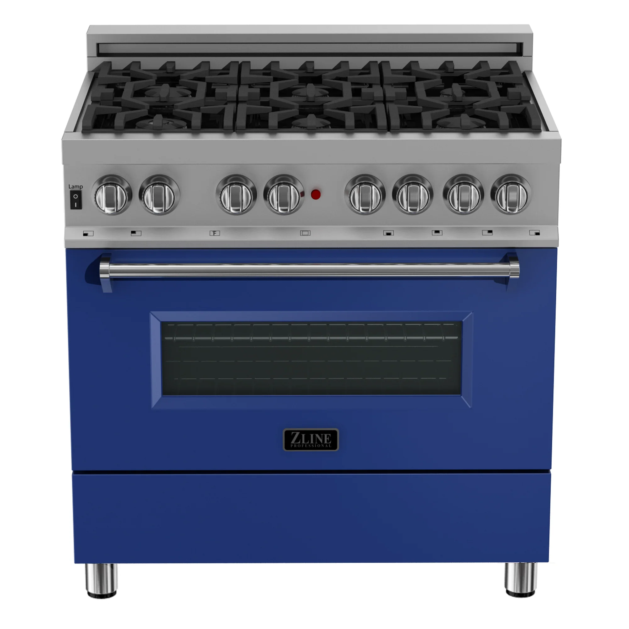 ZLINE 36 in. 4.6 cu. ft. Legacy Dual Fuel Range with 6 Burner Gas Cooktop and Electric Convection Oven in Satin Stainless Steel and Blue Matte Door (RAS-BM-36) - Image 3