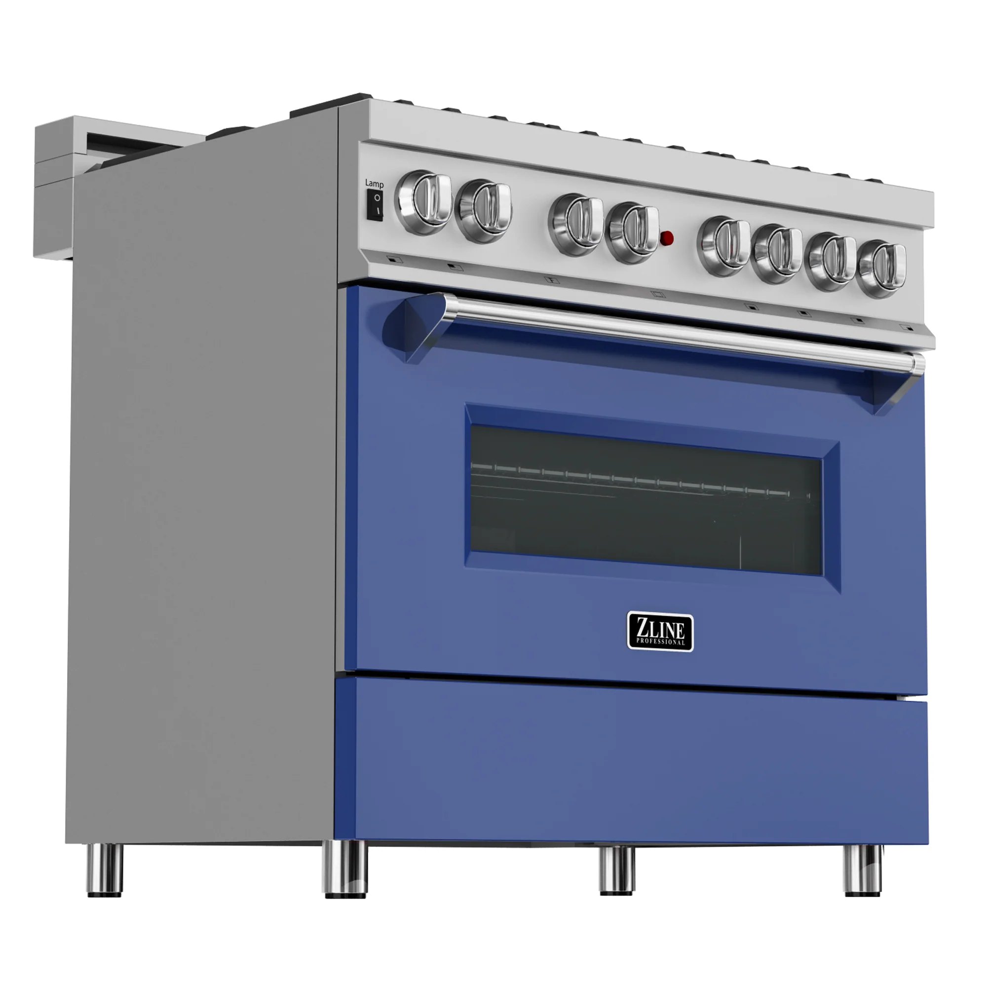 ZLINE 36 in. 4.6 cu. ft. Legacy Dual Fuel Range with 6 Burner Gas Cooktop and Electric Convection Oven in Satin Stainless Steel and Blue Matte Door (RAS-BM-36) - Image 4