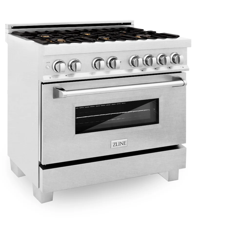 ZLINE 36 in. 4.6 cu. ft. Legacy Dual Fuel Range with Gas Cooktop and Electric Convection Oven in Satin Stainless Steel with 6 Brass Burners (RAS-SN-BR-36) - Image 6